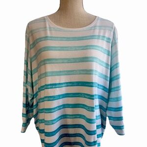 Kim Rogers T-Shirt Hues of Blue & Teal Stripped Women’s Top Size 3X Great Style